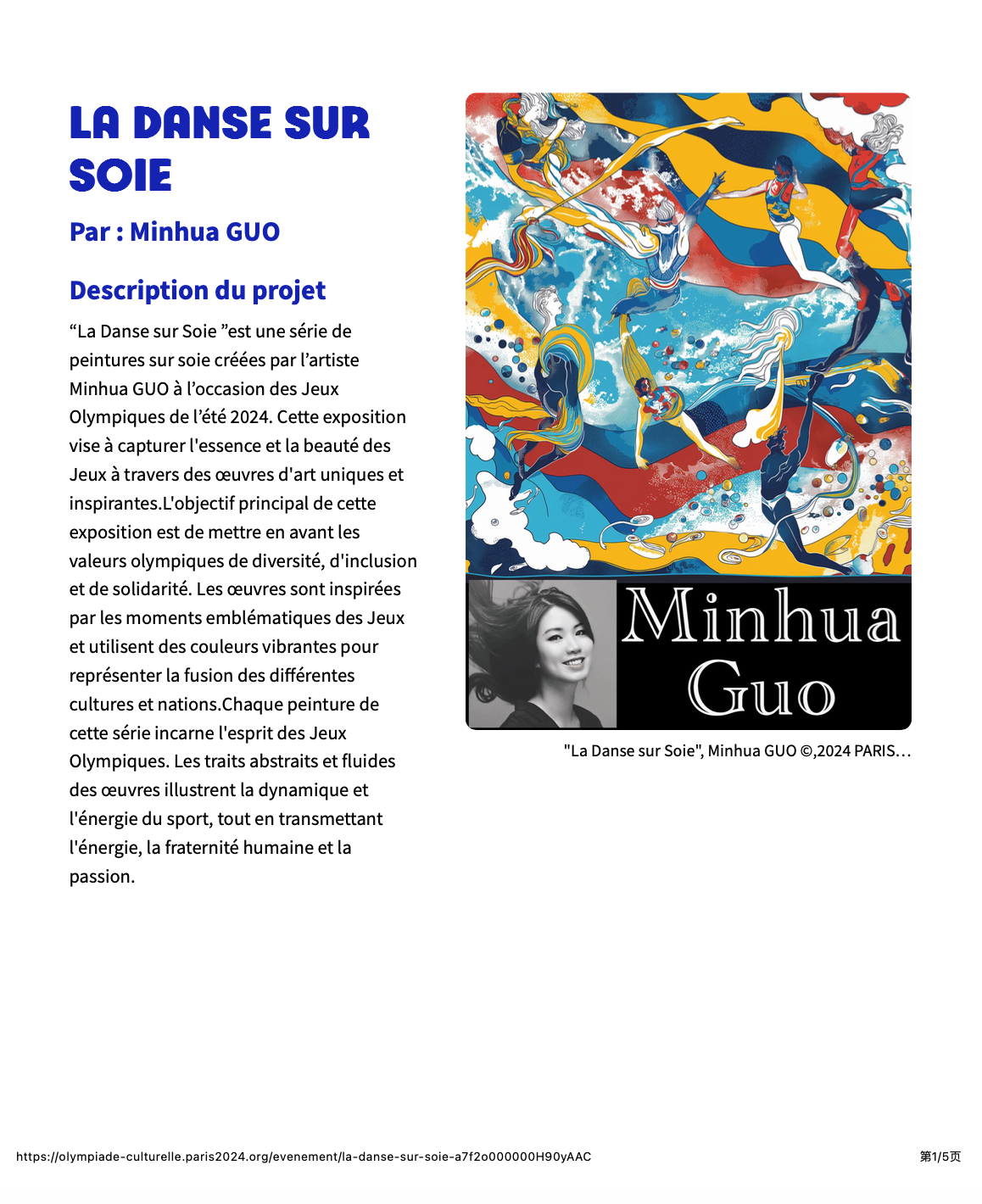 « La Danse Sur Soie », œuvre de Minhua LYSANDRE présentée dans le cadre du Label Olympiade Culturelle — Paris 2024.